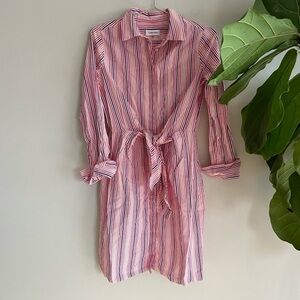 Calvin Klein Striped Shirt Dress Midi Length 100% Cotton